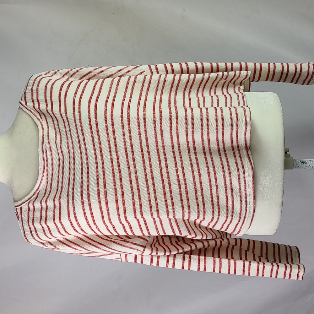 Altar'd State Cream and Red Striped Cropped Long-Sleeve Top